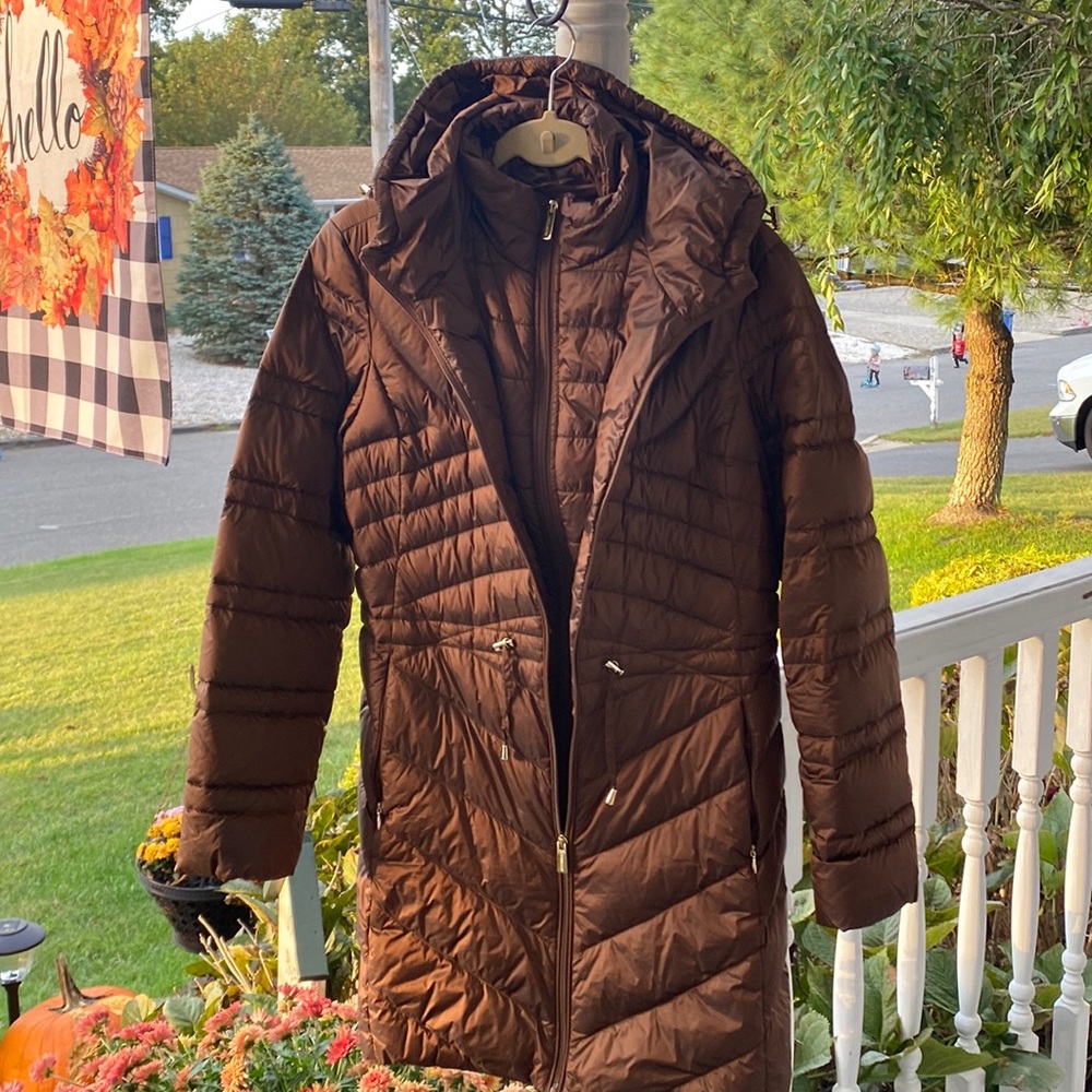 Glossy brown parka